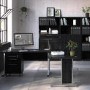 Prima Corner desk top in Black woodgrain with Silver grey steel legs