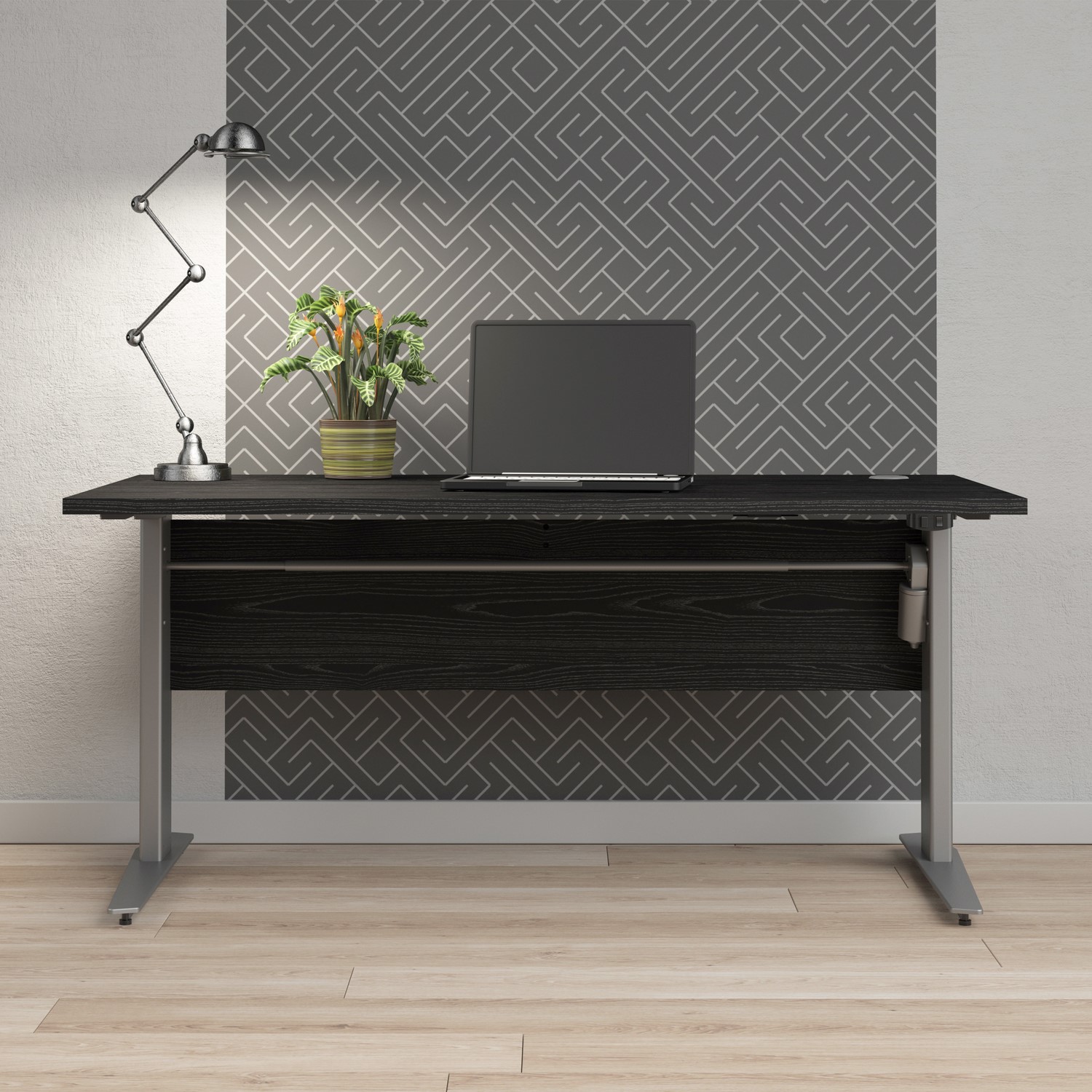 Photo of Large black wood standing desk with electric control - prima
