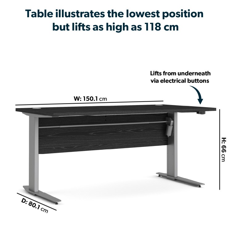 Large Black Wood Standing Desk with Electric Control - Prima