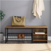 Foster Industrial Entry Bench with Shoe Storage in Reclaimed Barnwood