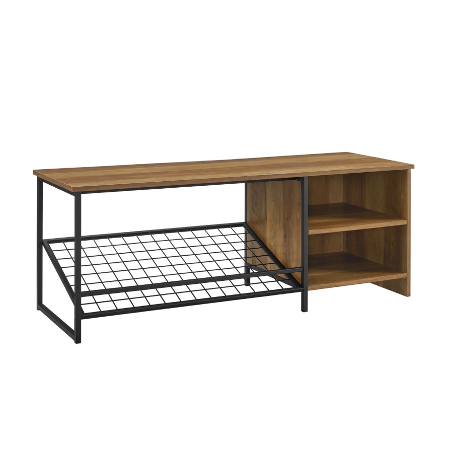 Foster Industrial Entry Bench with Shoe Storage in Reclaimed Barnwood