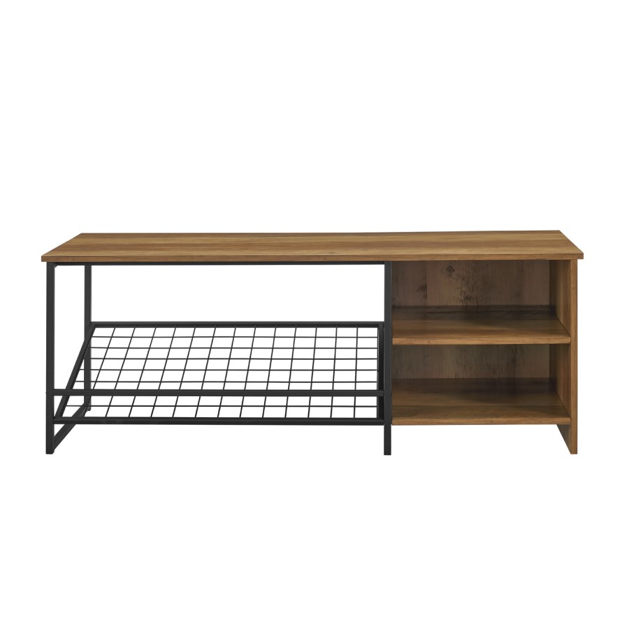Foster Industrial Entry Bench with Shoe Storage in Reclaimed Barnwood