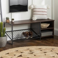 Foster Industrial Entry Bench with Shoe Storage in Dark Walnut Foster Industrial Entry Bench with Shoe Storage in Dark Walnut