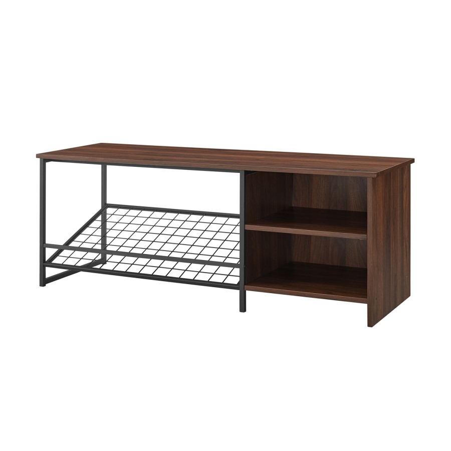 Foster Industrial Entry Bench with Shoe Storage in Dark Walnut
