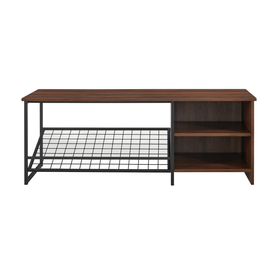 Foster Industrial Entry Bench with Shoe Storage in Dark Walnut