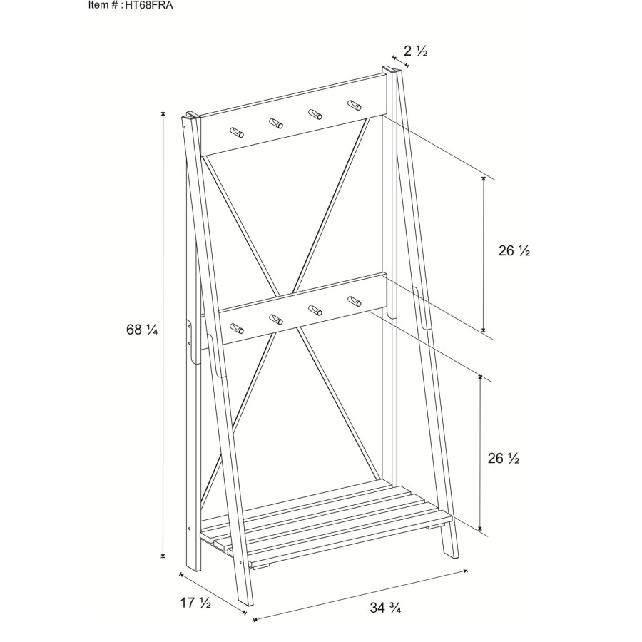 Foster Solid Wood Angled Hall Tree in Brown