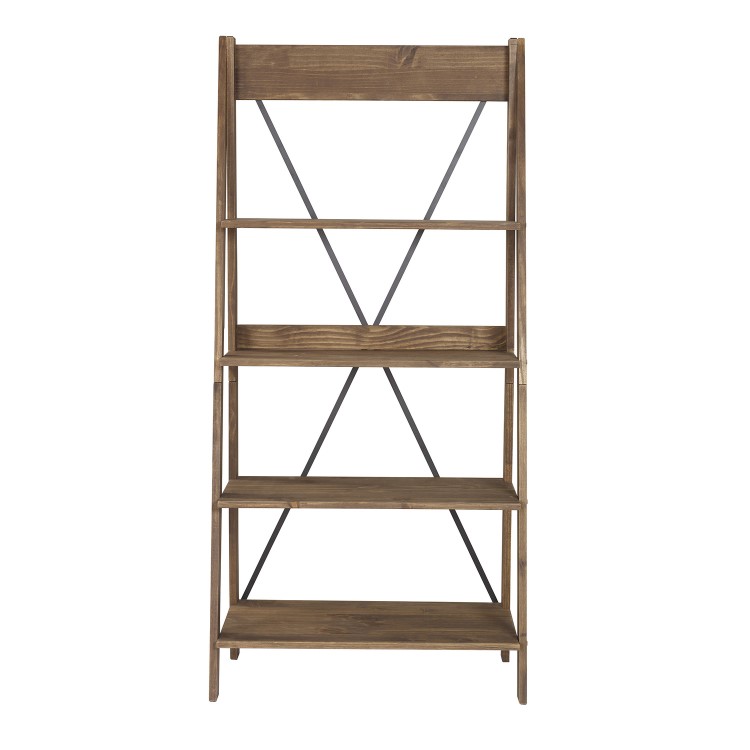 Foster Solid Wood Ladder Bookshelf in Brown