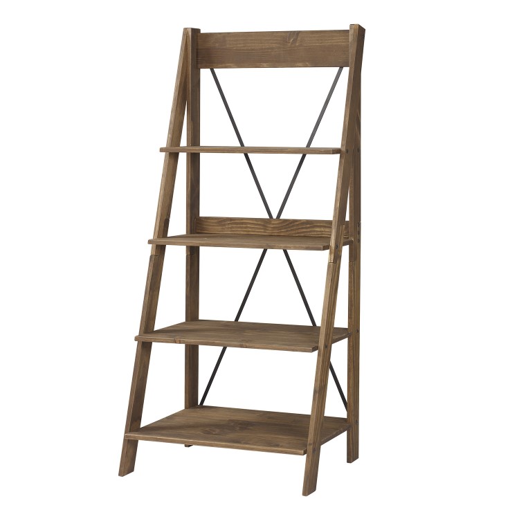 Foster Solid Wood Ladder Bookshelf in Brown