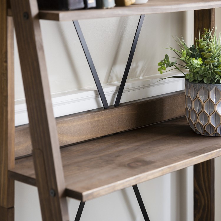 Foster Solid Wood Ladder Bookshelf in Brown