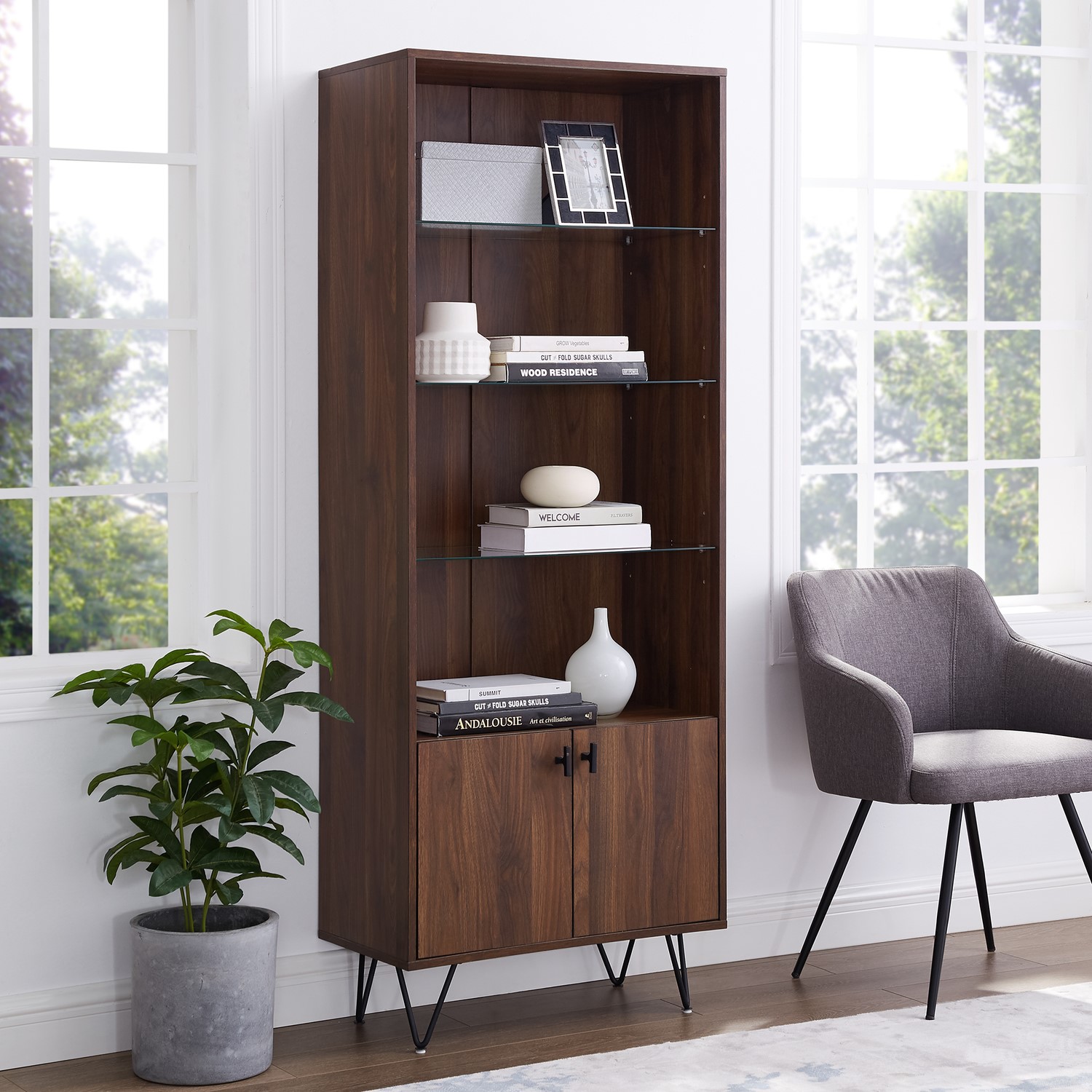 Foster Mid-Century Modern Storage Cabinet in Dark Walnut - Furniture123