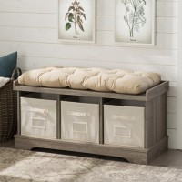 Foster Modern Farmhouse Entryway Storage Bench in Grey wash