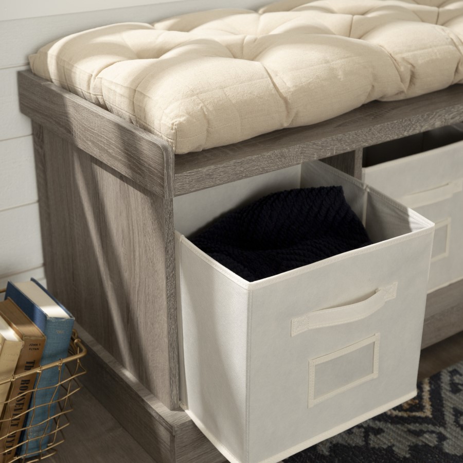 Foster Modern Farmhouse Entryway Storage Bench in Grey wash