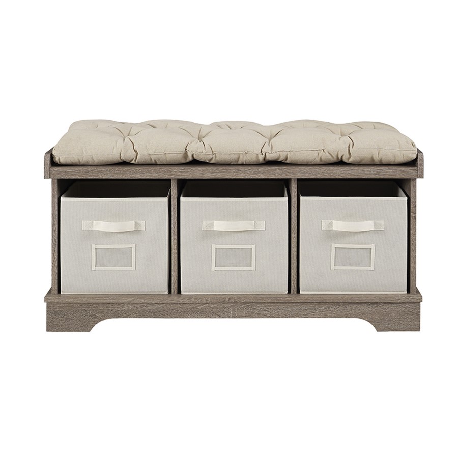 Foster Modern Farmhouse Entryway Storage Bench in Grey wash