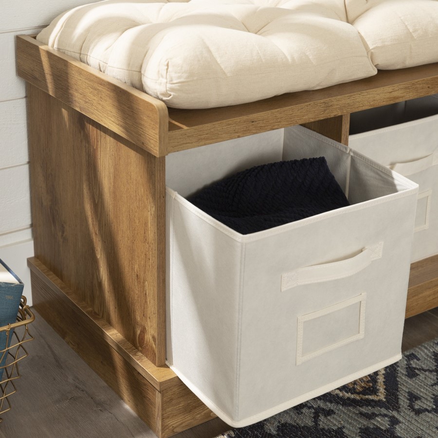 Foster Modern Farmhouse Entryway Storage Bench in Barnwood