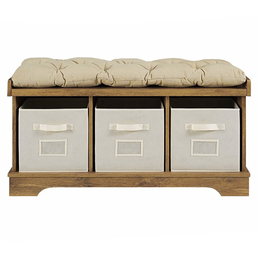 Foster Modern Farmhouse Entryway Storage Bench in Barnwood