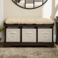 Foster Modern Farmhouse Entryway Storage Bench in Dark Wood
