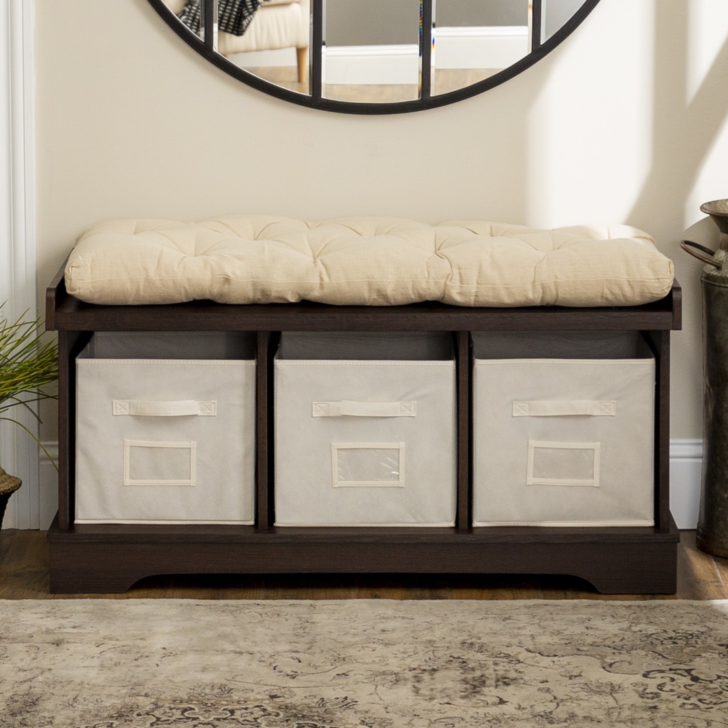 Modern farmhouse shop storage bench