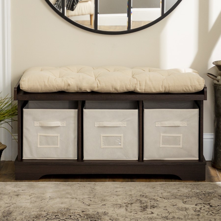 Foster Modern Farmhouse Entryway Storage Bench in Dark Wood