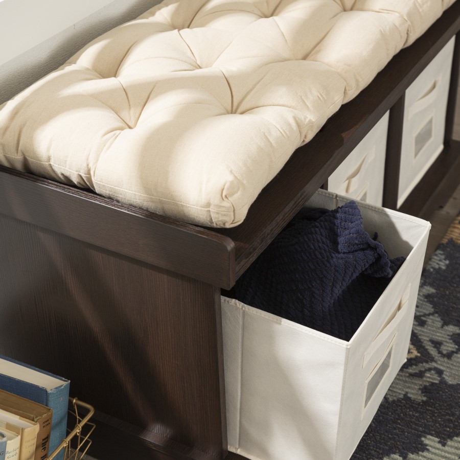 Foster Modern Farmhouse Entryway Storage Bench in Dark Wood
