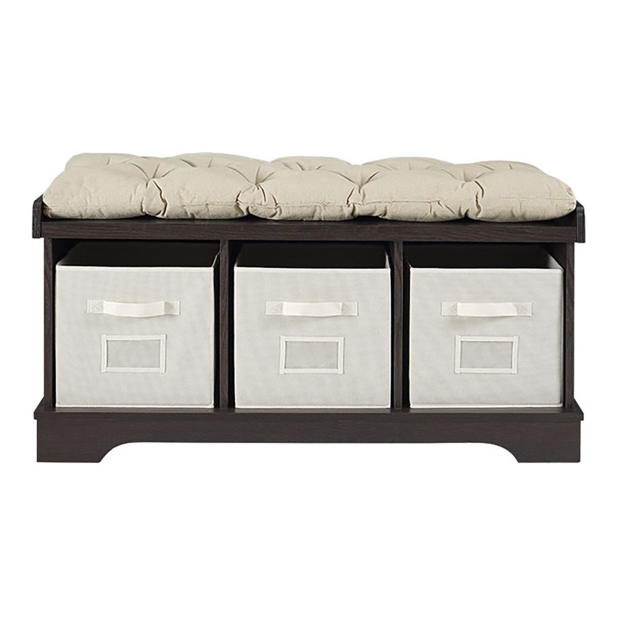 Foster Modern Farmhouse Entryway Storage Bench in Dark Wood