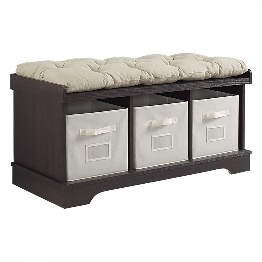 Foster Modern Farmhouse Entryway Storage Bench in Dark Wood