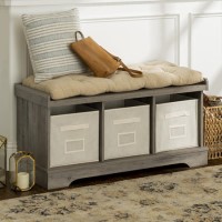 Foster Modern Farmhouse Entryway Storage Bench in Grey Wash