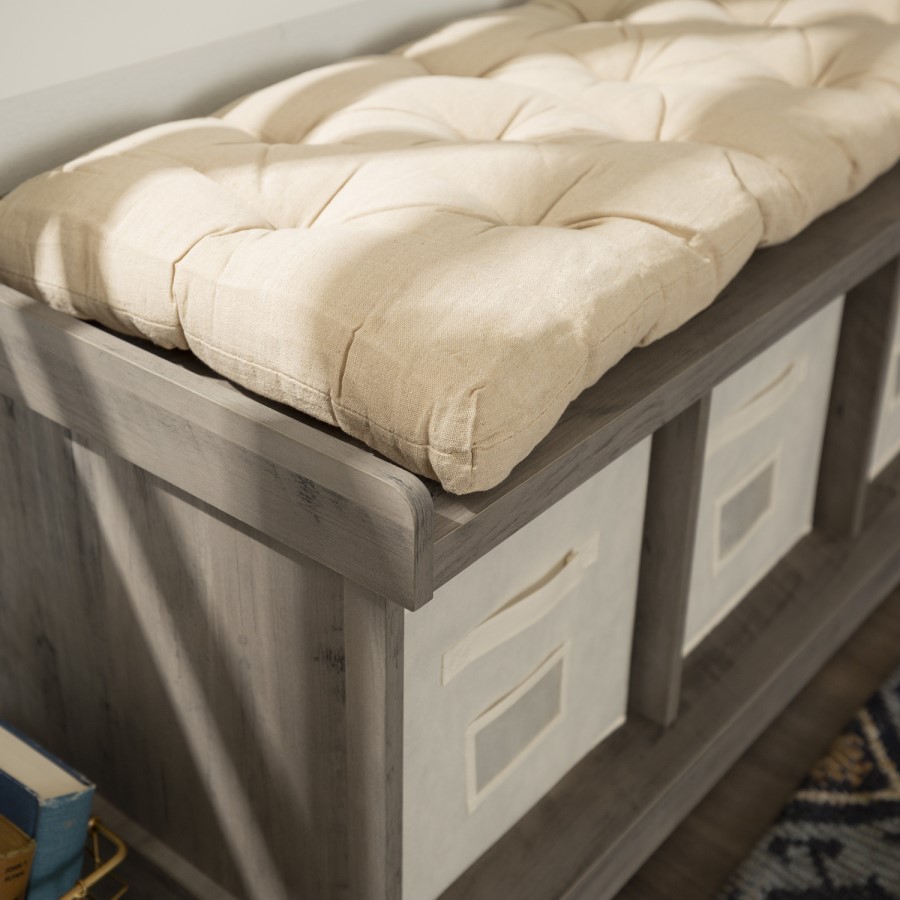 Foster Modern Farmhouse Entryway Storage Bench in Grey Wash