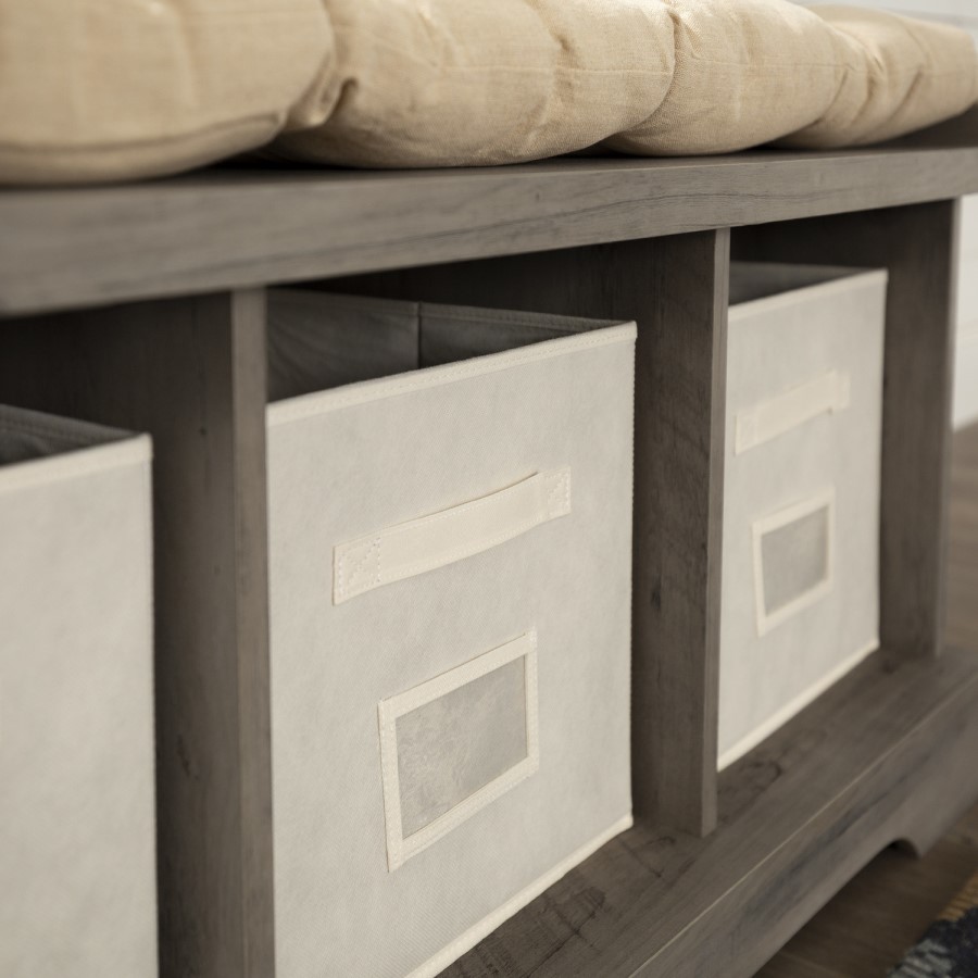 Foster Modern Farmhouse Entryway Storage Bench in Grey Wash