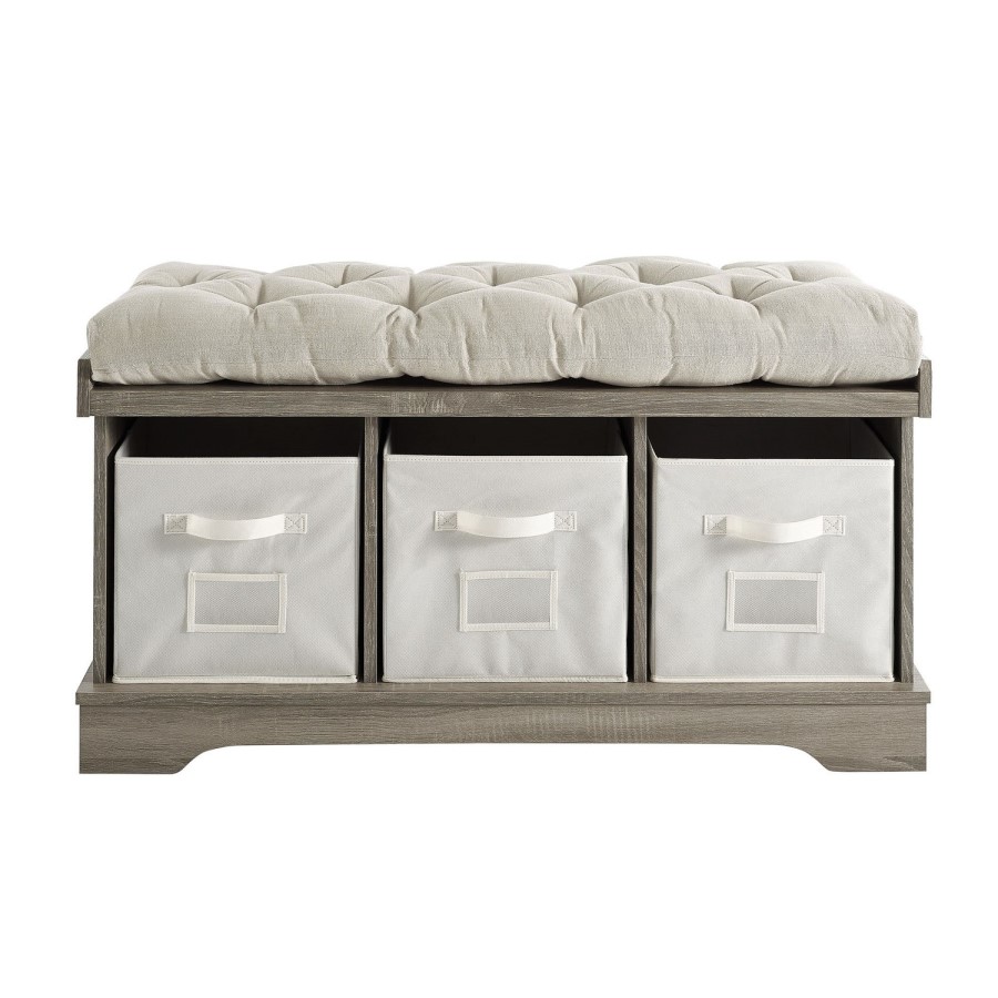 Foster Modern Farmhouse Entryway Storage Bench in Grey Wash