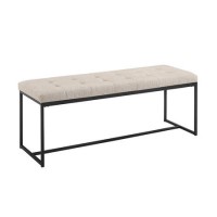 Foster Upholstered Tufted Hallway Bench in Beige Linen