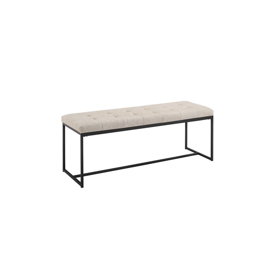 Foster Upholstered Tufted Hallway Bench in Beige Linen