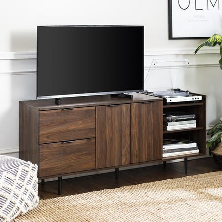 Foster Modern Storage TV Stand in Dark Walnut - Furniture123