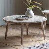 Round Ash Coffee Table with Carved Detailing - Agra