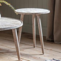 Round Ash Side Table with Carved Detailing - Agra Round Ash Side Table with Carved Detailing - Agra