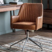 Caspian House Swivel Chair Vintage Brown Leather
