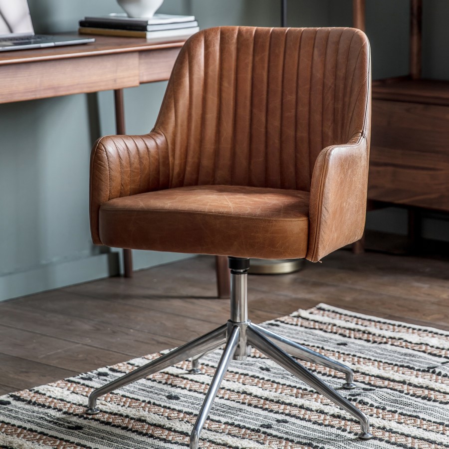 Caspian House Swivel Chair Vintage Brown Leather