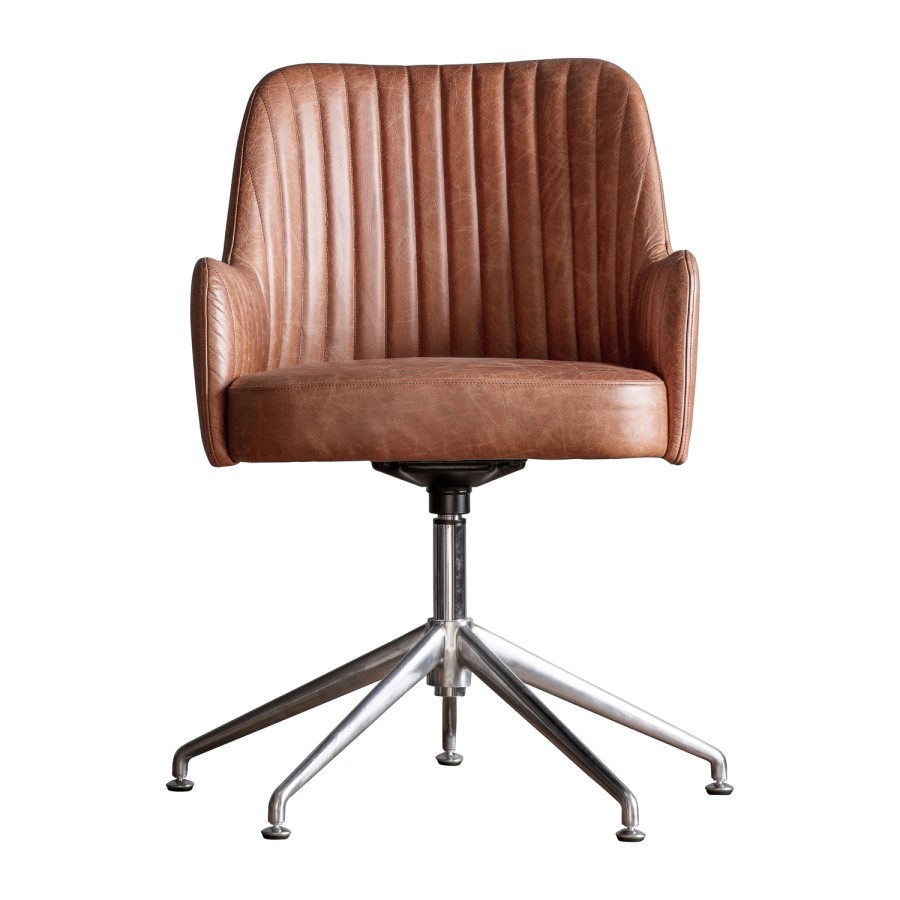 Caspian House Swivel Chair Vintage Brown Leather