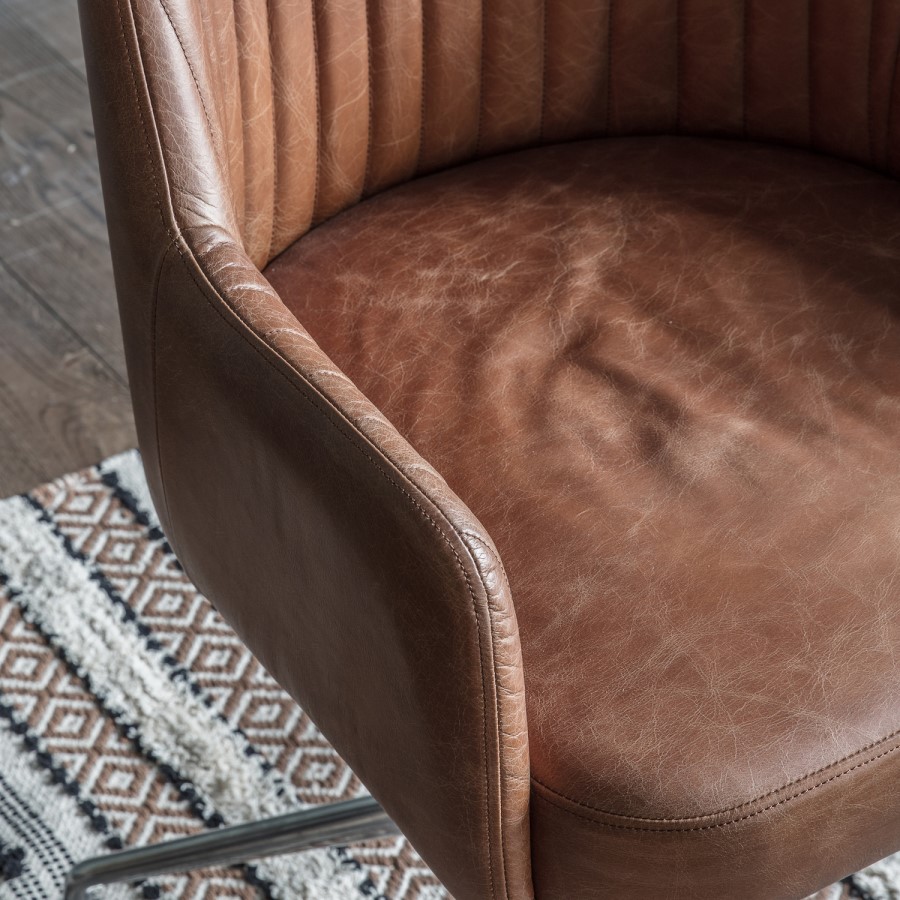 Caspian House Swivel Chair Vintage Brown Leather