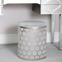 Aurora Boutique Grey Velvet Round Stool With Lattice Design