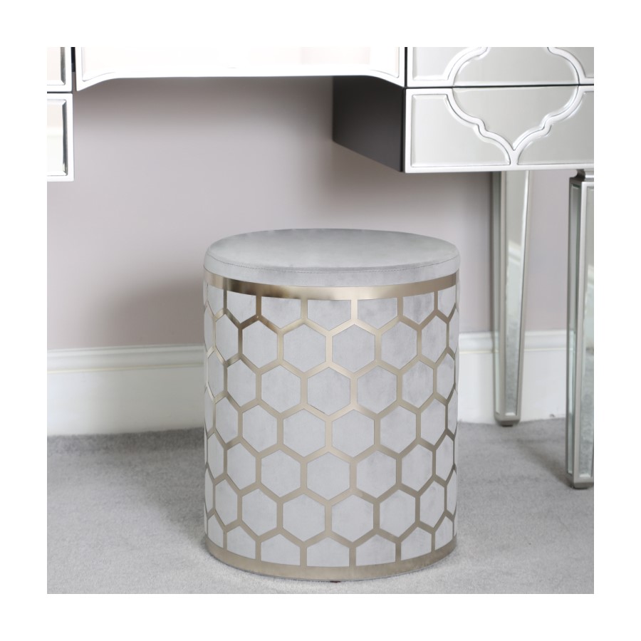 GRADE A1 - Aurora Boutique Grey Round Stool With Lattice Design