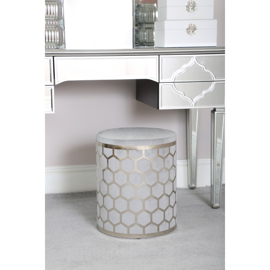GRADE A1 - Aurora Boutique Grey Round Stool With Lattice Design