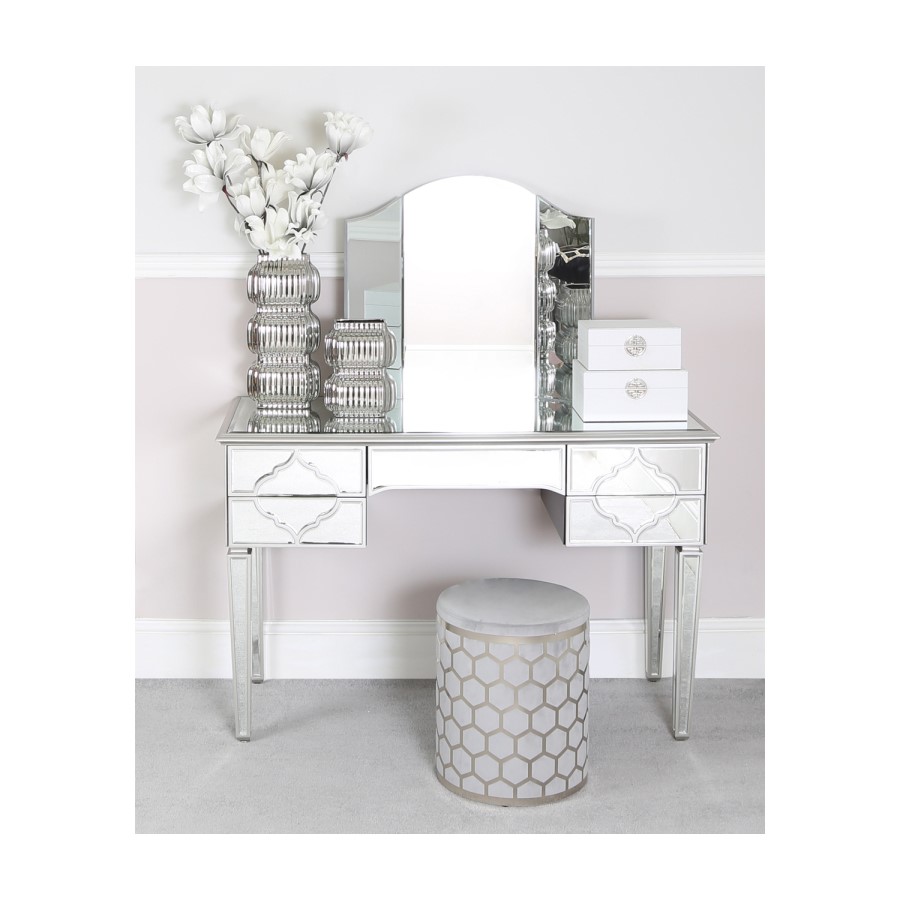 GRADE A1 - Aurora Boutique Grey Round Stool With Lattice Design