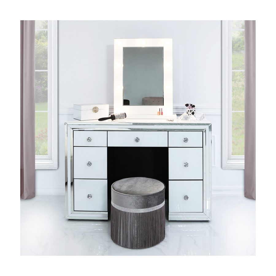 Aurora Boutique Grey Round Stool With Diamante Band And Tassel Detail