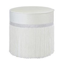 Aurora Boutique Ivory Round Stool With Diamante Band With Tassel Detail