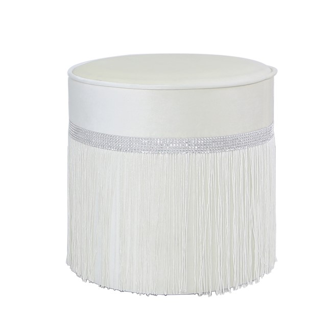 Aurora Boutique Ivory Round Stool With Diamante Band With Tassel Detail