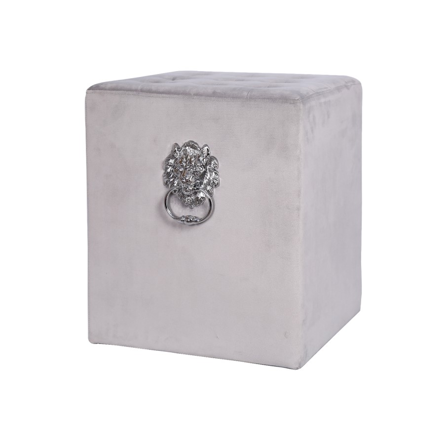 Aurora Boutique Grey Square Velvet Stool With Buttons