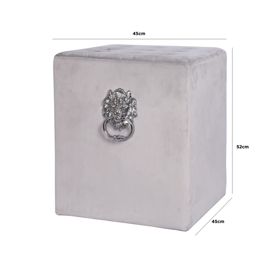 Aurora Boutique Grey Square Velvet Stool With Buttons