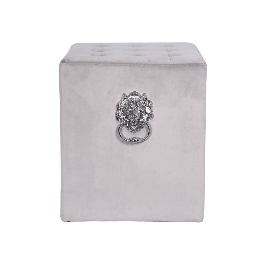 Aurora Boutique Grey Square Velvet Stool With Buttons