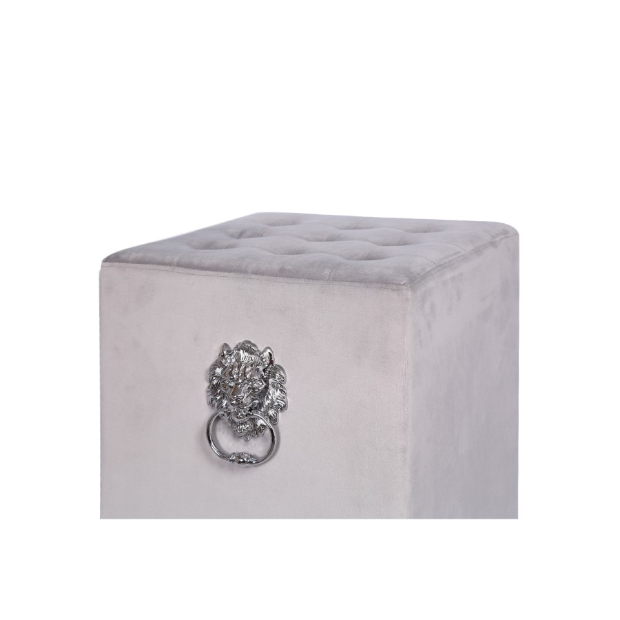 Aurora Boutique Grey Square Velvet Stool With Buttons