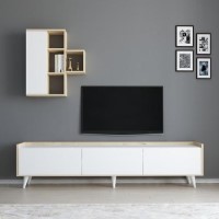 Zarif White TV Unit with Wall Shelves 